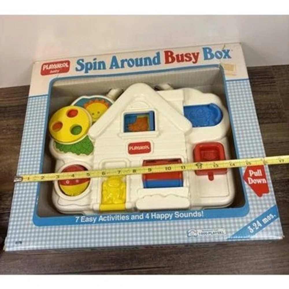Vintage Playskool Baby Spin Around Busy Box  Activity Play Toy Connects To Crib